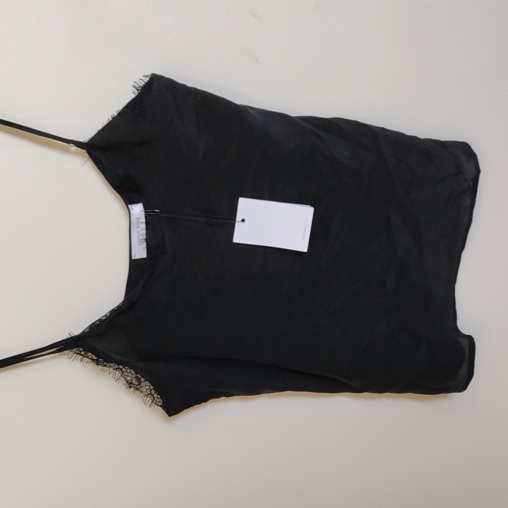 Anine Bing black silk lace edged camisole Sz S-XS NWT